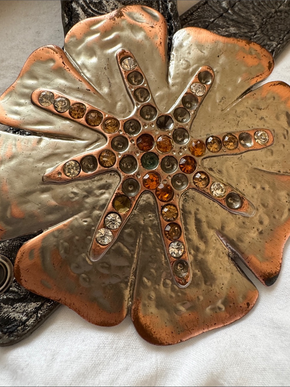 Vintage Sharif Studio Metallic Leather Floral Shoulder Bag Purse Flower Boho - Picture 9 of 12